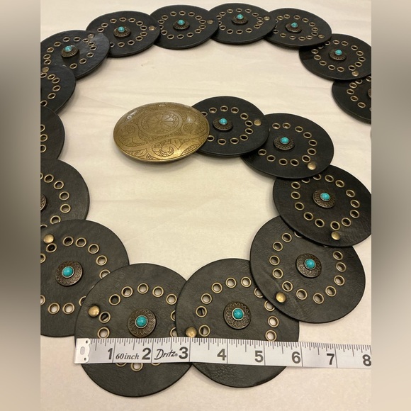 Womans Western Cowgirl Turquoise and Black Chunky Disc Belt Adjustable  OS - Picture 6 of 9